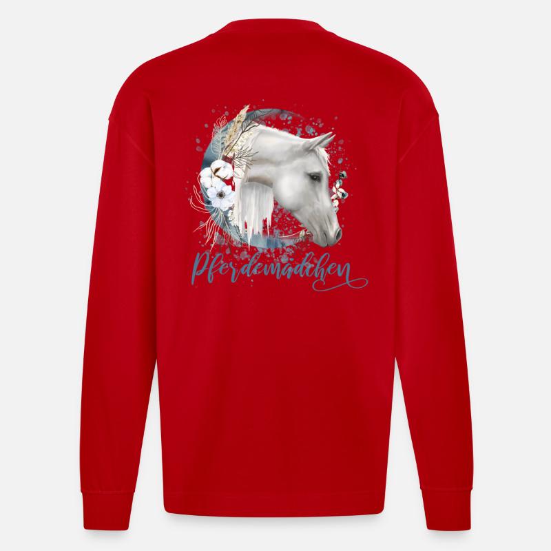 Pferdemädchen Pferde Geschenk - Heavyweight Oversized Organic Langarmshirt Made in EU - Rot