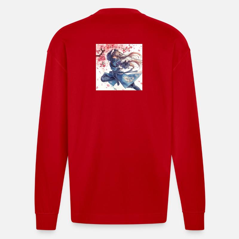 Kirschblüten-Ninja im Blitzangriff - Heavyweight Oversized Organic Langarmshirt Made in EU - Rot