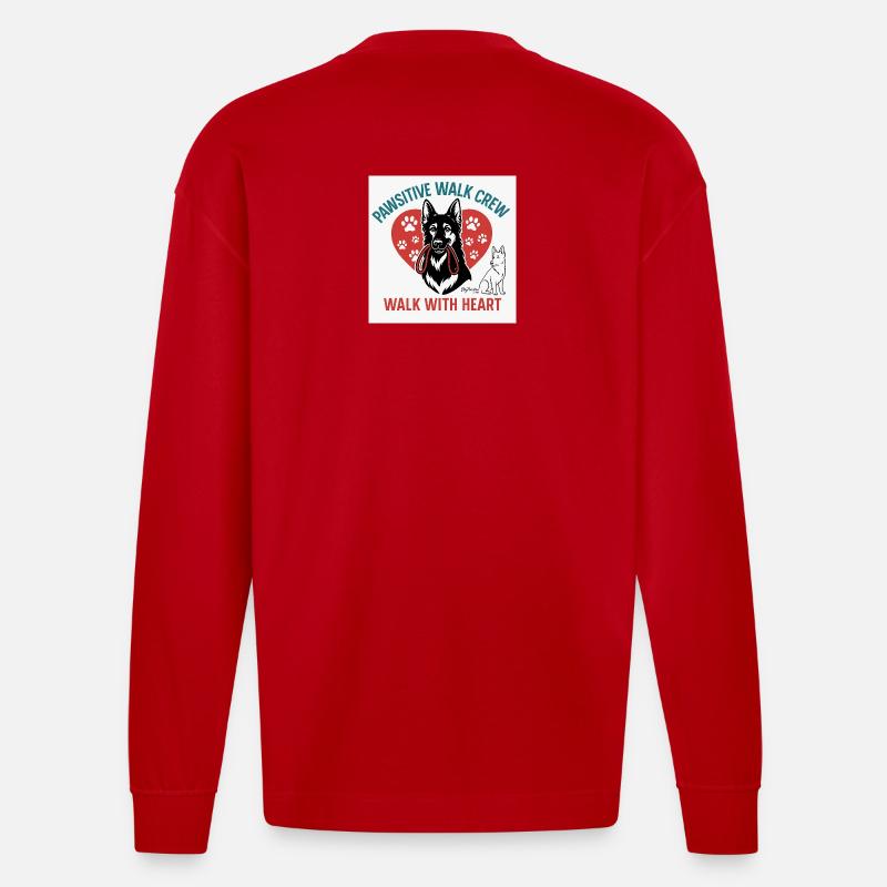 Pawsitive Walk Crew Herzpfoten - Heavyweight Oversized Organic Langarmshirt Made in EU - Rot