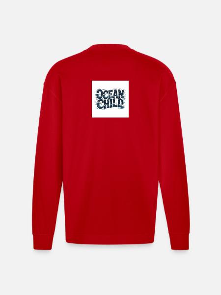 Ocean Child Wave Art - Heavyweight Oversized Organic Longsleeve Shirt Made in EU - red