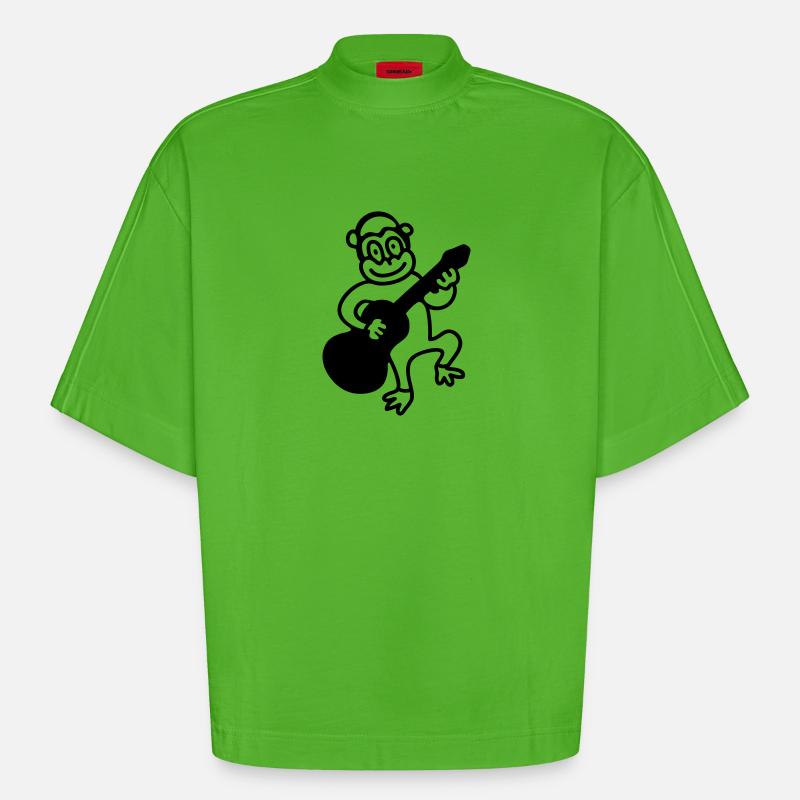 Monkey spiller guitar - Linje - Heavyweight oversized organic boxy T-shirt made in EU - Apple Neon