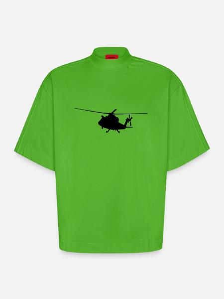helikopter silhouette - Heavyweight Oversized Organic Boxy T-Shirt Made in EU - Apple Neon