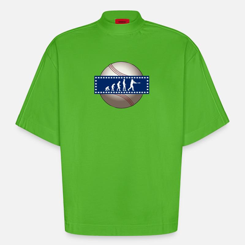 EVOLUTION BASEBALL SPORT USA GESCHENK - Heavyweight Oversized Organic Boxy T-Shirt Made in EU - Apple Neon