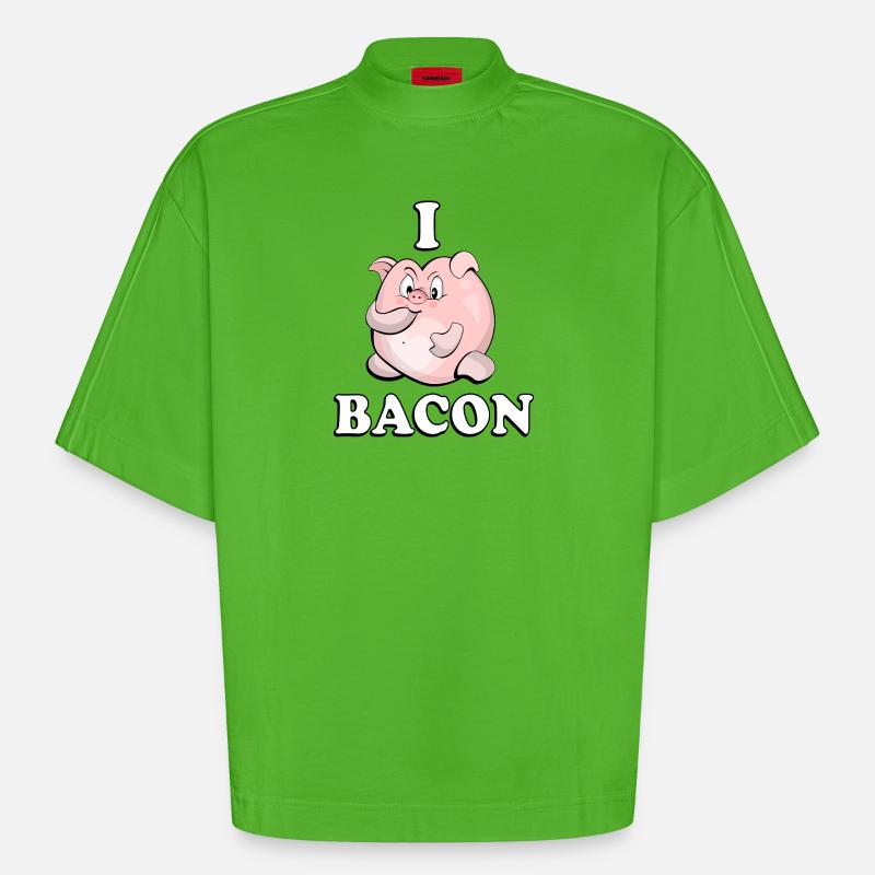 Bacon Pig - Heavyweight Oversized Organic Boxy T-Shirt Made in EU - Apple Neon