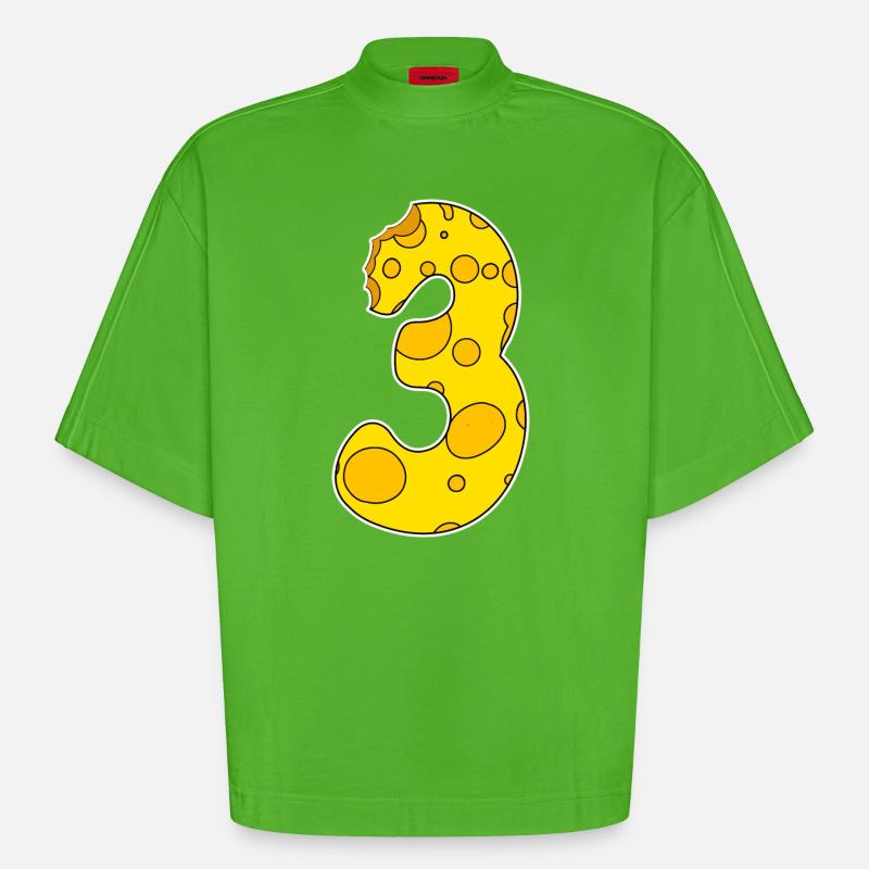 Number 3 - Three - Third - Heavyweight Oversized Organic Boxy T-Shirt Made in EU - Apple Neon