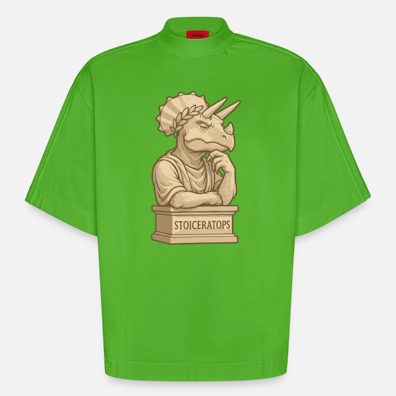 Stoiceratops - Heavyweight Oversized Organic Boxy T-Shirt Made in EU - Apple Neon