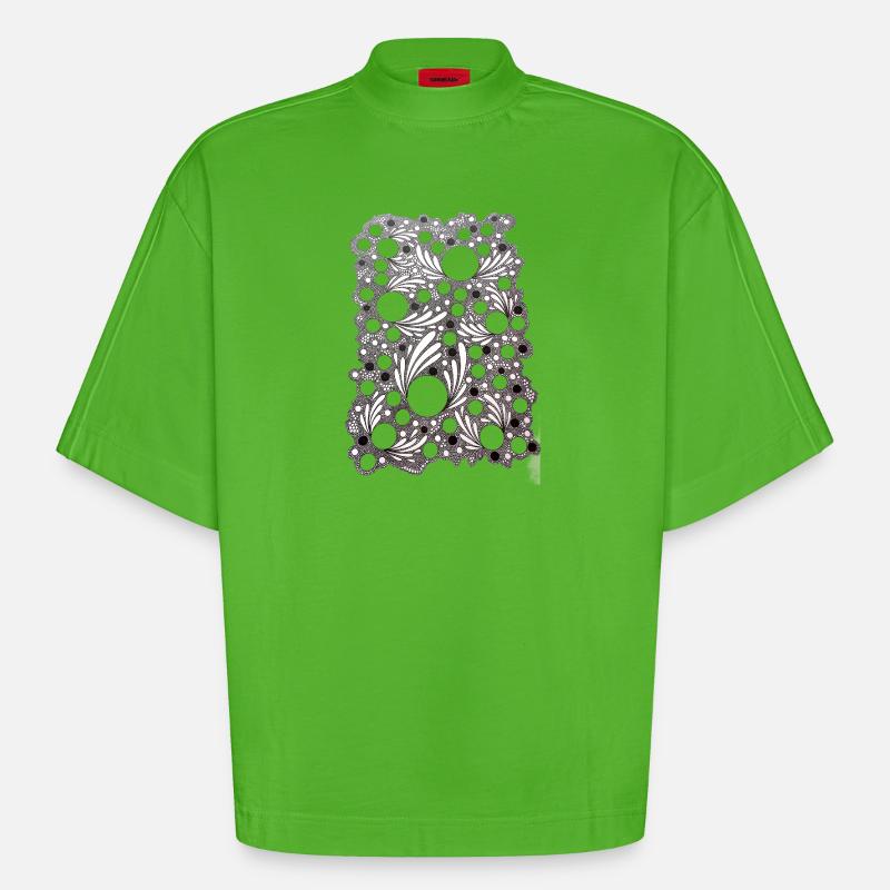Leaf Blowing Lace Pattern - Heavyweight Oversized Organic Boxy T-Shirt Made in EU - Apple Neon