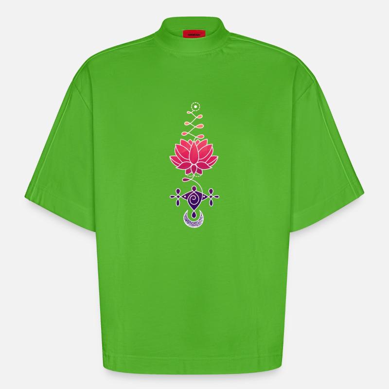 Ätherisches Lotusblütensymbol - Heavyweight Oversized Organic Boxy T-Shirt Made in EU - Apple Neon