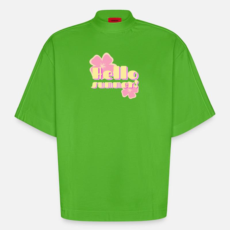 Hello Summer fleurs pastel rétro - T-shirt bio épais oversize Boxy fabriqué en UE - Apple Neon