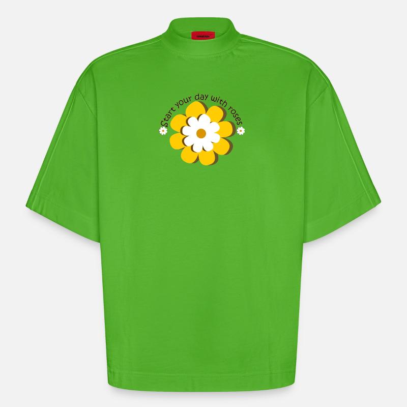 Flower Day - Heavyweight Oversized Organic Boxy T-Shirt Made in EU - Apple Neon