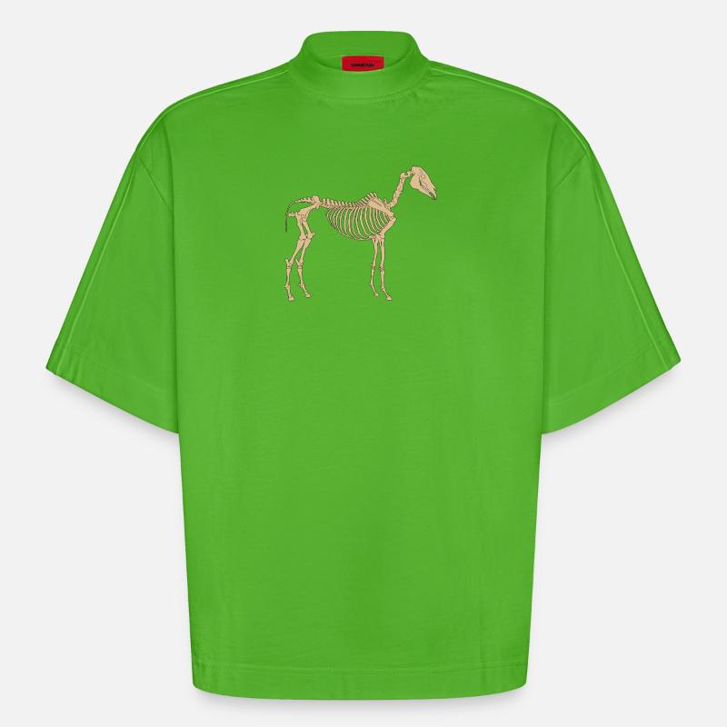 Paleolithic Skeleton Horse - Heavyweight Oversized Organic Boxy T-Shirt Made in EU - Apple Neon