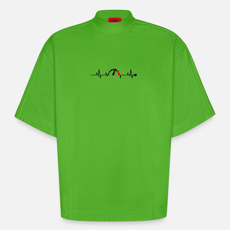 Red Segment Bow Logo Pattern - Heavyweight Oversized Organic Boxy T-Shirt Made in EU - Apple Neon