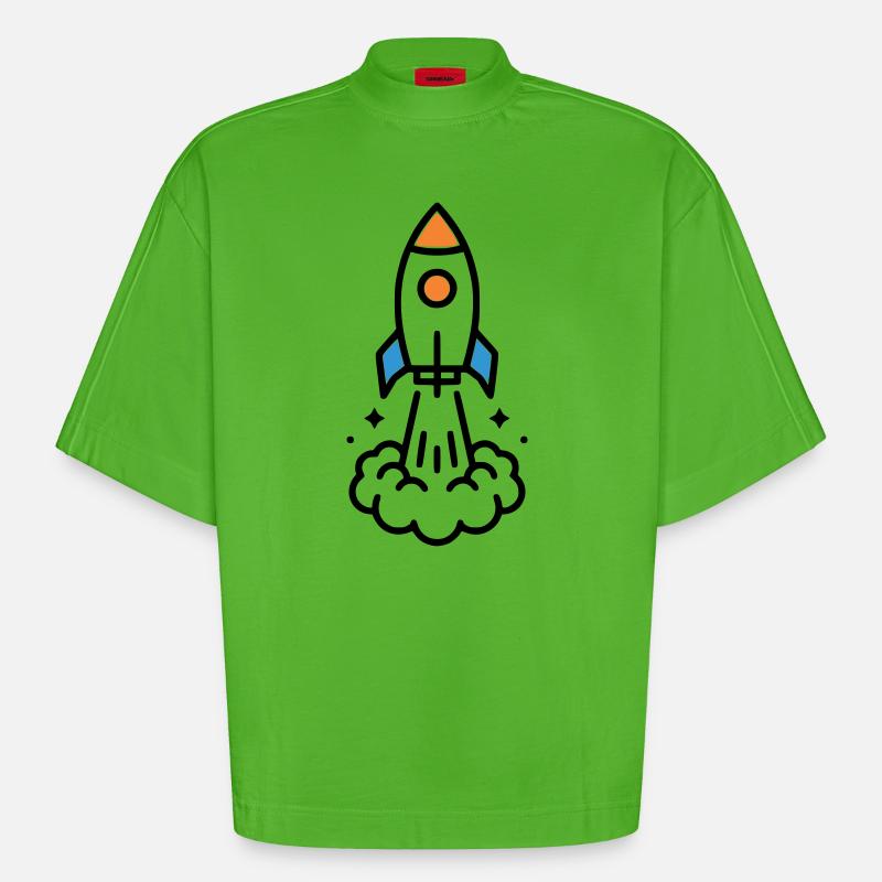 Comic spatial Rocket Launch - T-shirt bio épais oversize Boxy fabriqué en UE - Apple Neon