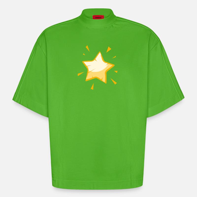 Étoile de dessin animé brillante - Conception dorée joyeuse - T-shirt bio épais oversize Boxy fabriqué en UE - Apple Neon