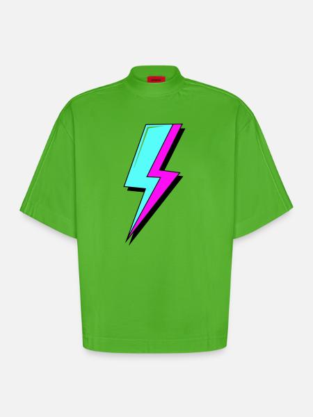 Psychedelic Neon Lightning - Heavyweight Oversized Organic Boxy T-Shirt Made in EU - Apple Neon