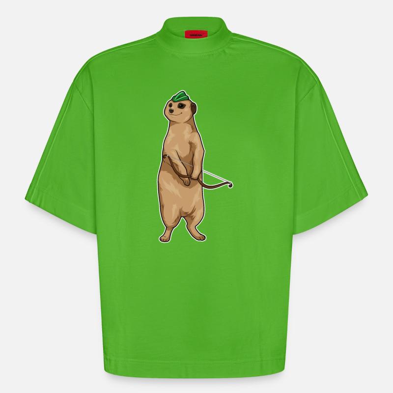 Erdmännchen Bogenschütze Bogen - Heavyweight Oversized Organic Boxy T-Shirt Made in EU - Apple Neon