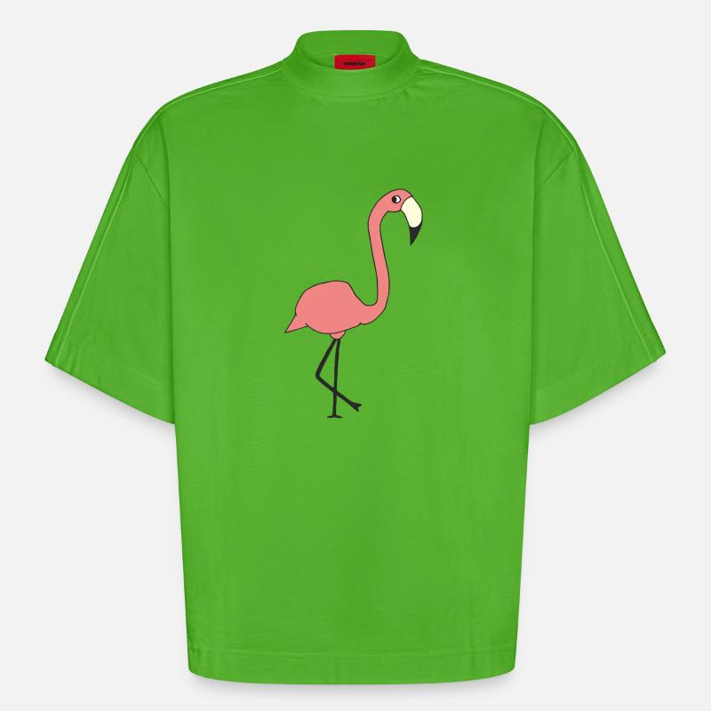Flamingo - Heavyweight Oversized Organic Boxy T-Shirt Made in EU - Apple Neon
