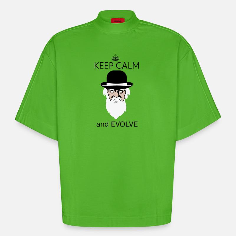 Darwin Keep Calm and evolve - Heavyweight Oversized Organic Boxy T-Shirt Made in EU - Apple Neon