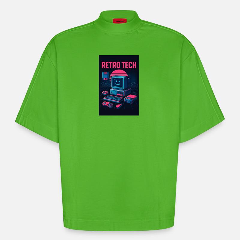 Retro Tech Computer Grafikdesigner mit Lächeln - Heavyweight Oversized Organic Boxy T-Shirt Made in EU - Apple Neon