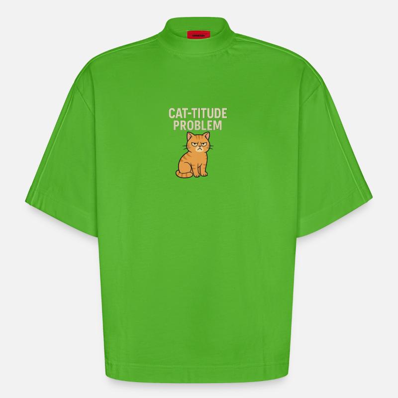 Catitude probleem Grumpy Kat Meme - T-shirt bio épais oversize Boxy fabriqué en UE - Apple Neon