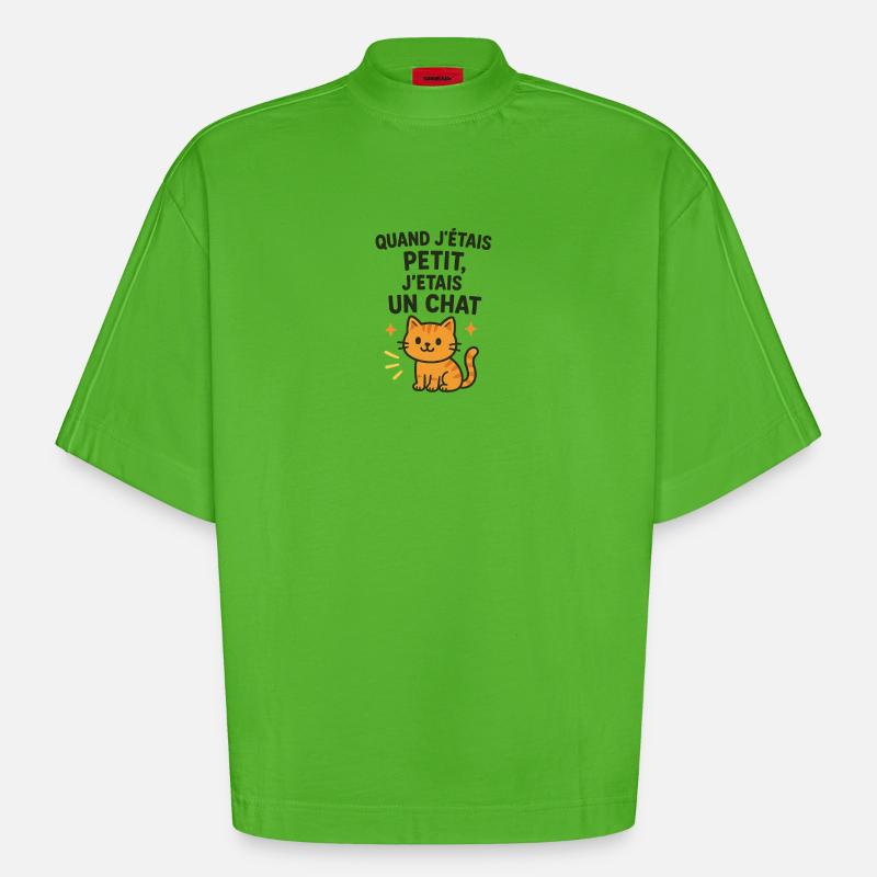 Chat mignon chaton quand j'étais petit - T-shirt bio épais oversize Boxy fabriqué en UE - Apple Neon