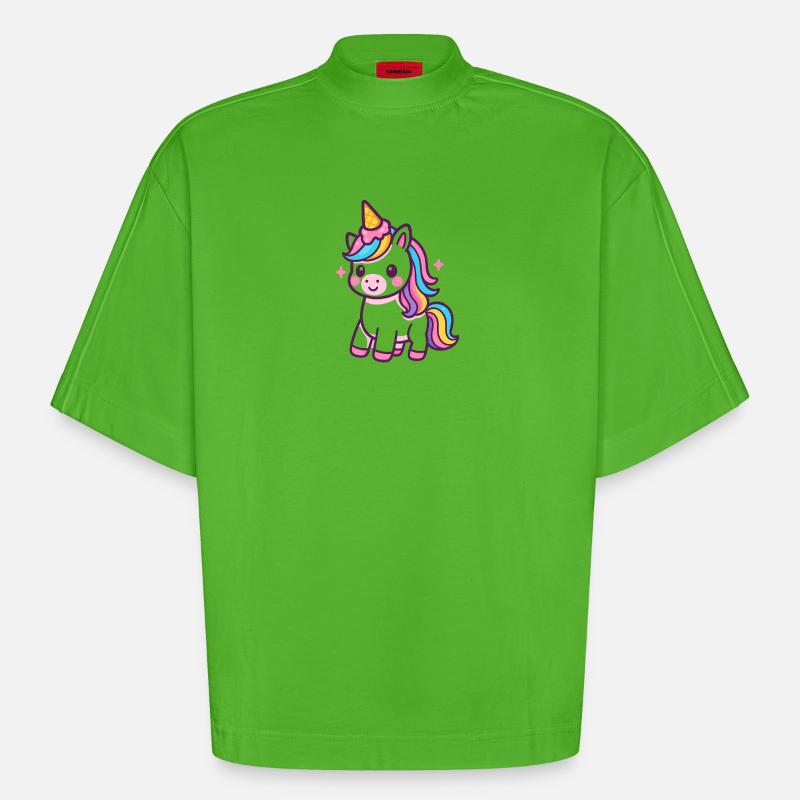 Buntes Einhorn mit Regenbogenmähne - Heavyweight Oversized Organic Boxy T-Shirt Made in EU - Apple Neon