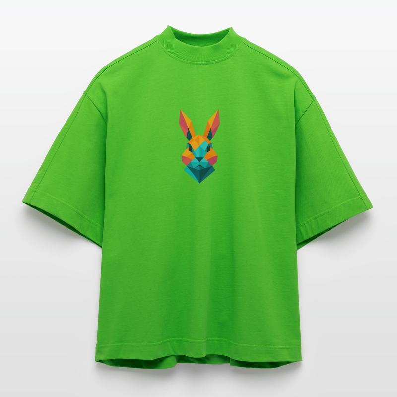 Lapin | Tête de lapin Impression / Impression / Design T-shirt bio épais oversize Boxy fabriqué en UE