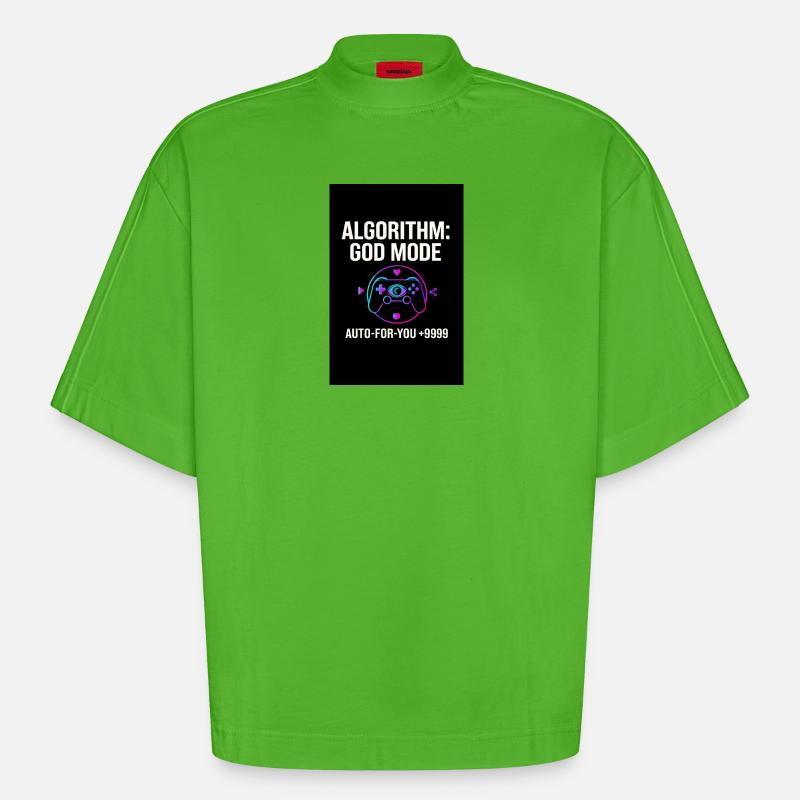 Algorithm God Mode - Heavyweight Oversized Organic Boxy T-Shirt Made in EU - Apple Neon