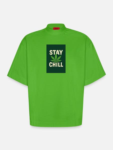 Stay Chill Cannabis Leaf - Heavyweight Oversized Organic Boxy T-Shirt Made in EU - Apple Neon