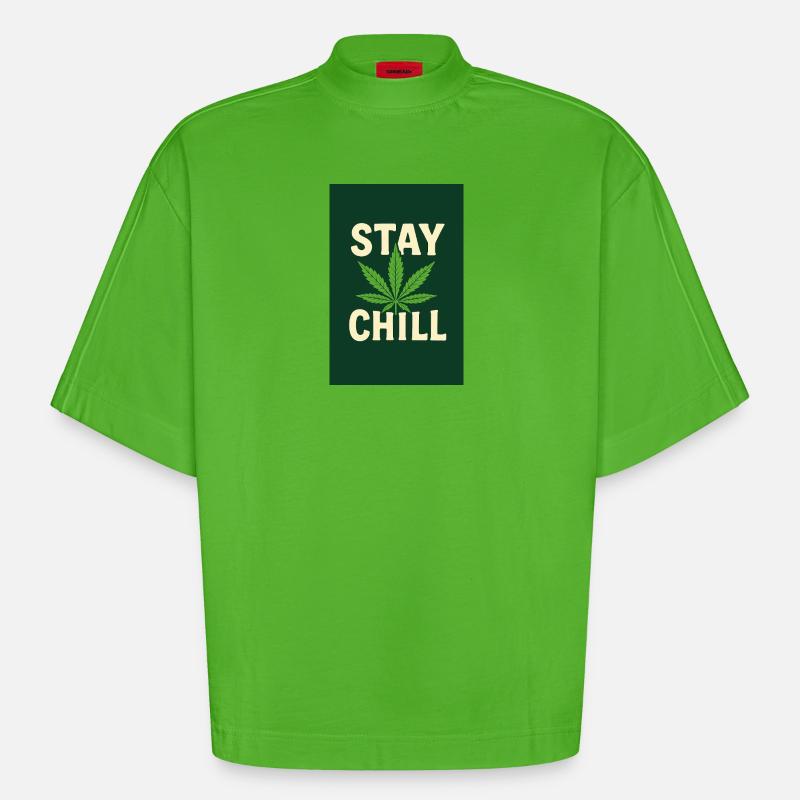 Stay Chill Cannabis Leaf - Heavyweight Oversized Organic Boxy T-Shirt Made in EU - Apple Neon