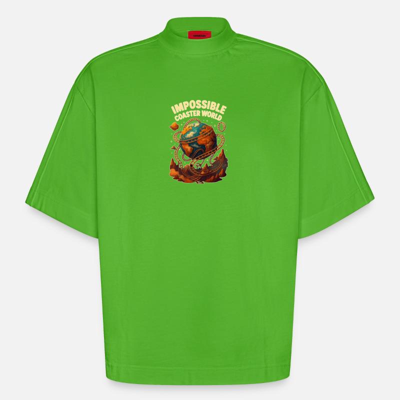 Impossible Roller Coaster World - Heavyweight Oversized Organic Boxy T-Shirt Made in EU - Apple Neon