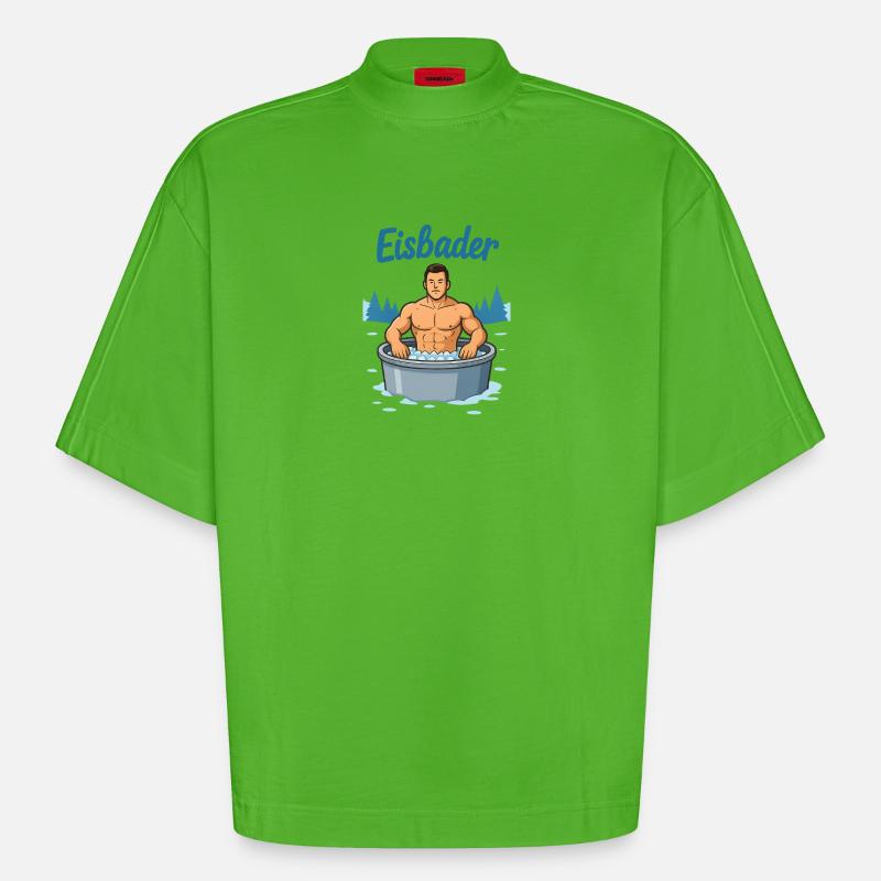 Eisbader Muskelmann im Eisbad - Heavyweight Oversized Organic Boxy T-Shirt Made in EU - Apple Neon