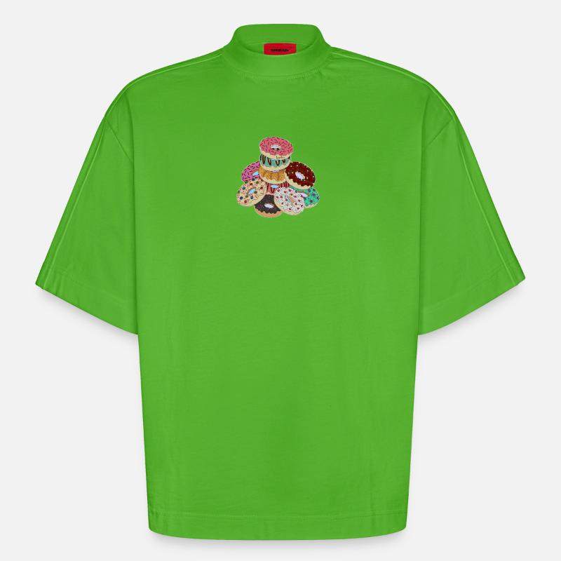 Pyramide de beignets arc-en-ciel - T-shirt bio épais oversize Boxy fabriqué en UE - Apple Neon