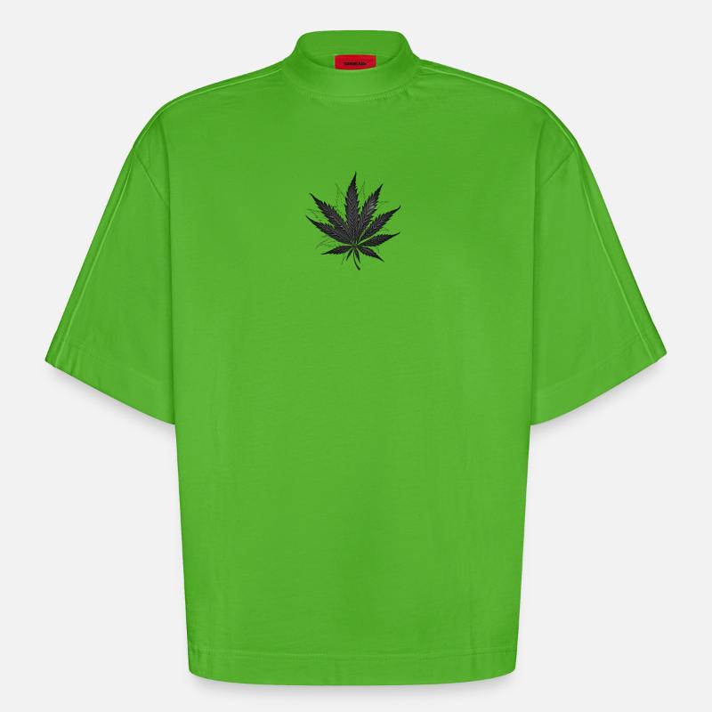 Feuille de cannabis 1 - T-shirt bio épais oversize Boxy fabriqué en UE - Apple Neon