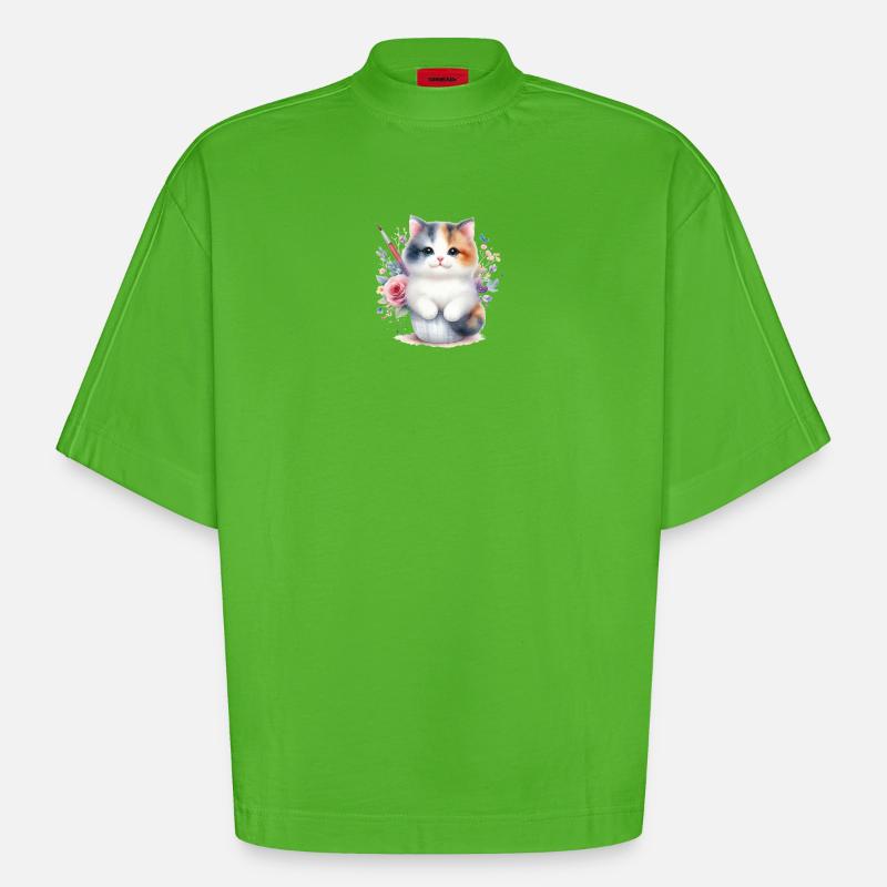 Süße Katze - Heavyweight Oversized Organic Boxy T-Shirt Made in EU - Apple Neon