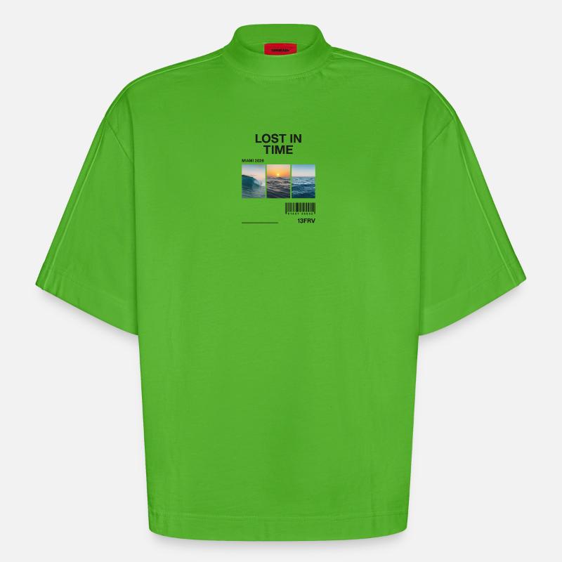 Verlorene Zeit: Miami Waves Triptychon - Heavyweight Oversized Organic Boxy T-Shirt Made in EU - Apple Neon