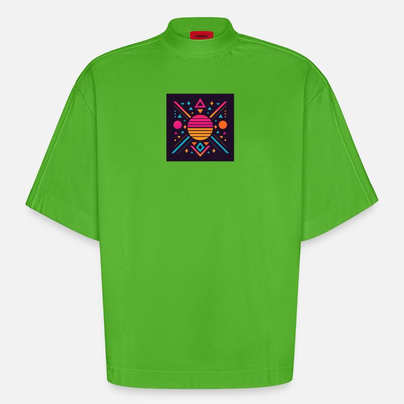 Synthwave geometric pattern - Heavyweight Oversized Organic Boxy T-Shirt Made in EU - Apple Neon