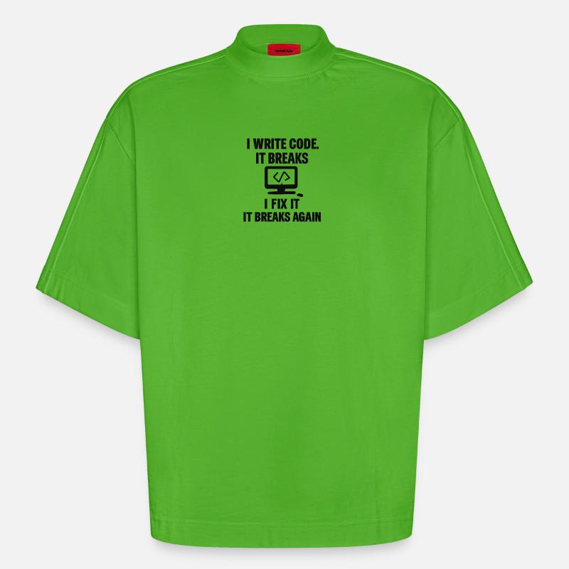 I Write Code – Funny Programmer T-Shirt - Heavyweight Oversized Organic Boxy T-Shirt Made in EU - Apple Neon