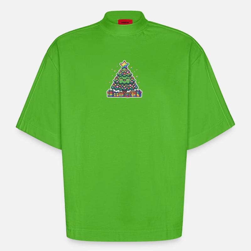 Fröhlicher Regenbogen-Weihnachtsbaum niedlich - Heavyweight Oversized Organic Boxy T-Shirt Made in EU - Apple Neon