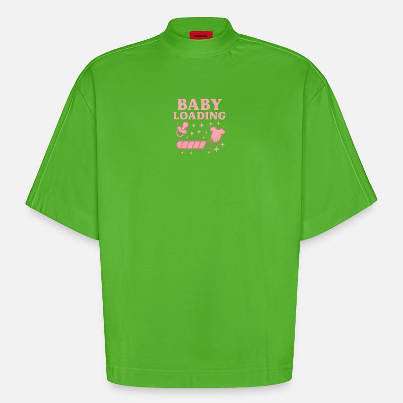 Baby Loading Grafik – Schnuller & Windel Sterne - Heavyweight Oversized Organic Boxy T-Shirt Made in EU - Apple Neon
