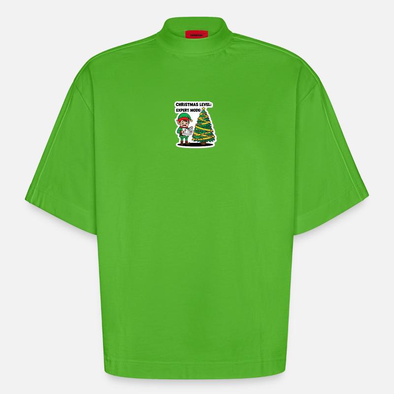 Weihnachts-Level-Experten-Modus-Elf - Heavyweight Oversized Organic Boxy T-Shirt Made in EU - Apple Neon