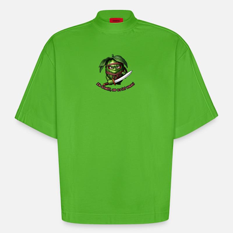 Ninja pastèque avec l’épée - T-shirt bio épais oversize Boxy fabriqué en UE - Apple Neon