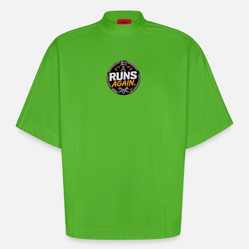 Runs Again Engine Revival-Abzeichen - Heavyweight Oversized Organic Boxy T-Shirt Made in EU - Apple Neon