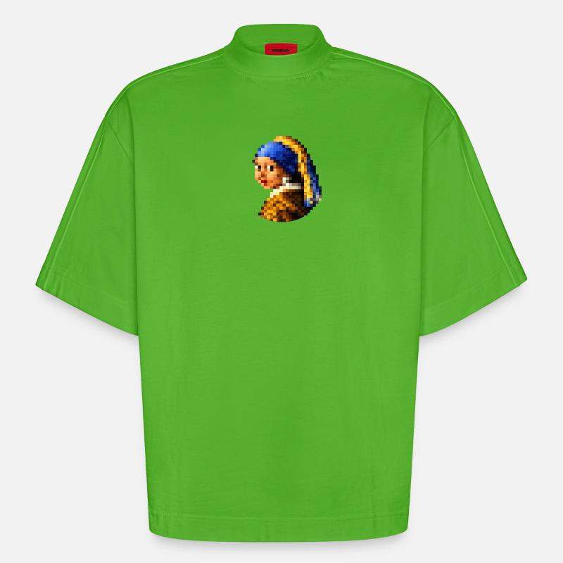 Das Mädchen mit dem pixeligen Perlenohrring - Heavyweight Oversized Organic Boxy T-Shirt Made in EU - Apple Neon