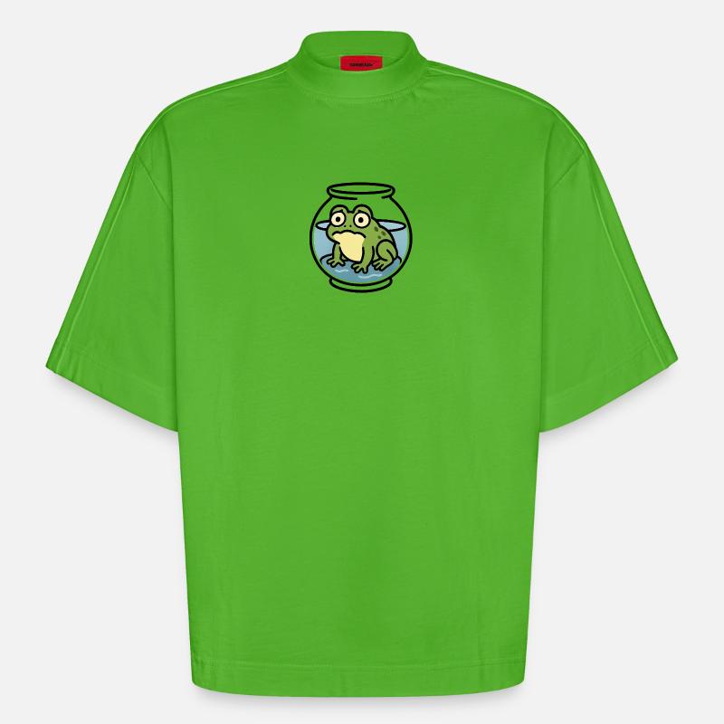 Frog in a Bowl - Heavyweight Oversized Organic Boxy T-Shirt Made in EU - Apple Neon