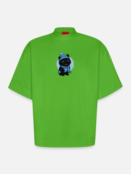 Cuddly Dog Winter Magic - Heavyweight Oversized Organic Boxy T-Shirt Made in EU - Apple Neon