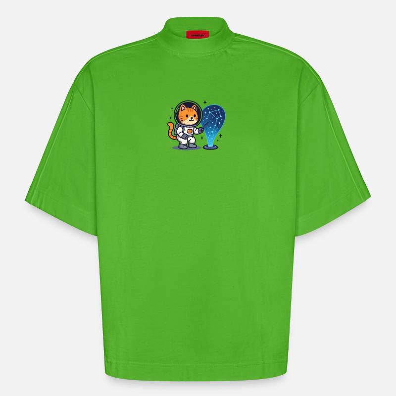 Constellation du chat de l’espace – Kawaii - T-shirt bio épais oversize Boxy fabriqué en UE - Apple Neon