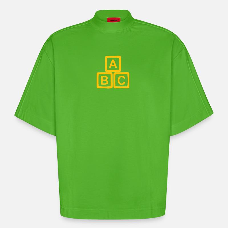 Conception de bloc ABC doré - T-shirt bio épais oversize Boxy fabriqué en UE - Apple Neon