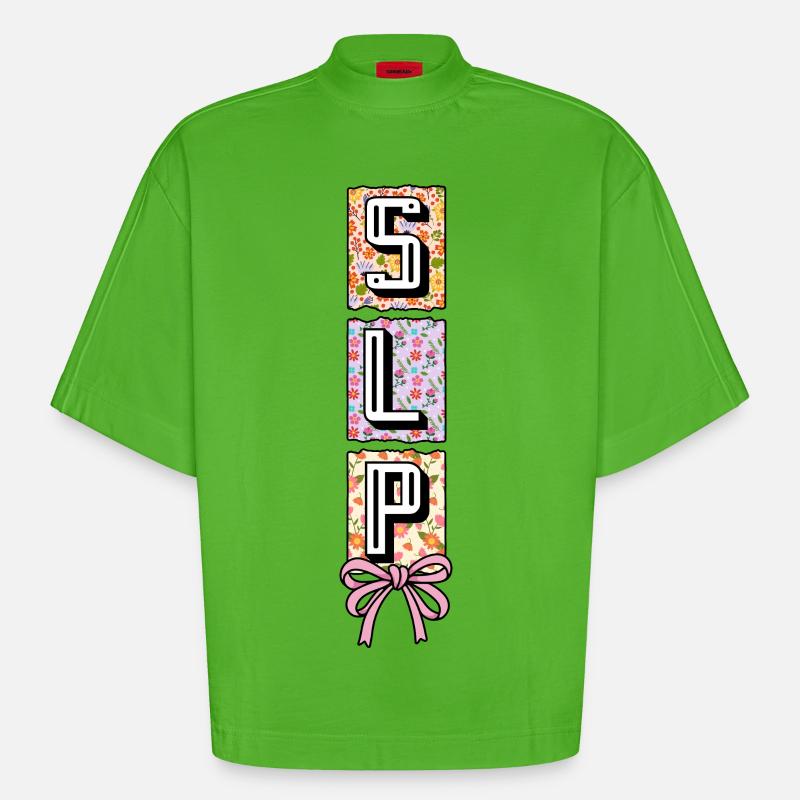 SLP Speech Language Pathology Speech Therapist - Heavyweight Oversized Organic Boxy T-Shirt Made in EU - Apple Neon