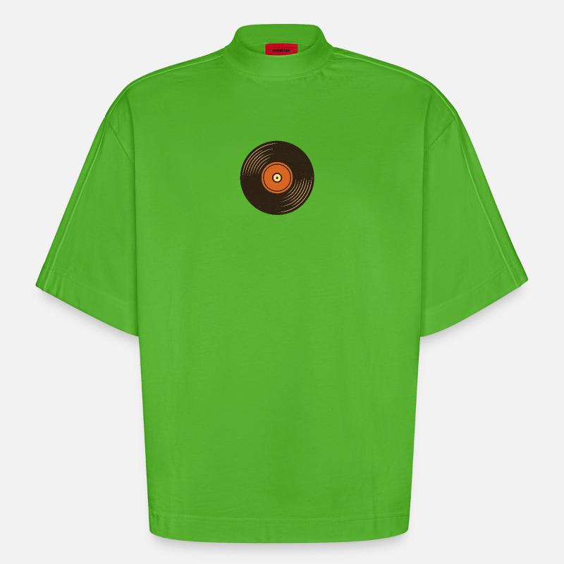 Retro Turntable Design - Heavyweight Oversized Organic Boxy T-Shirt Made in EU - Apple Neon